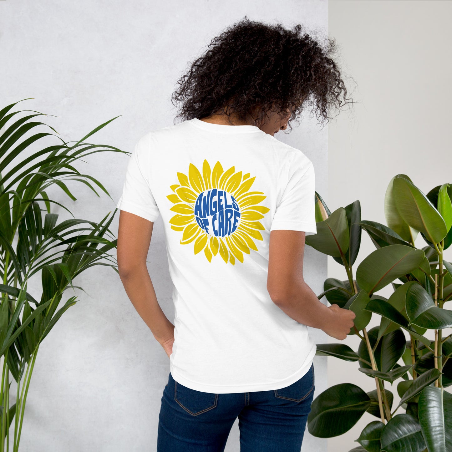 Angels of Care Sunflower Unisex Blue + Gold Tee
