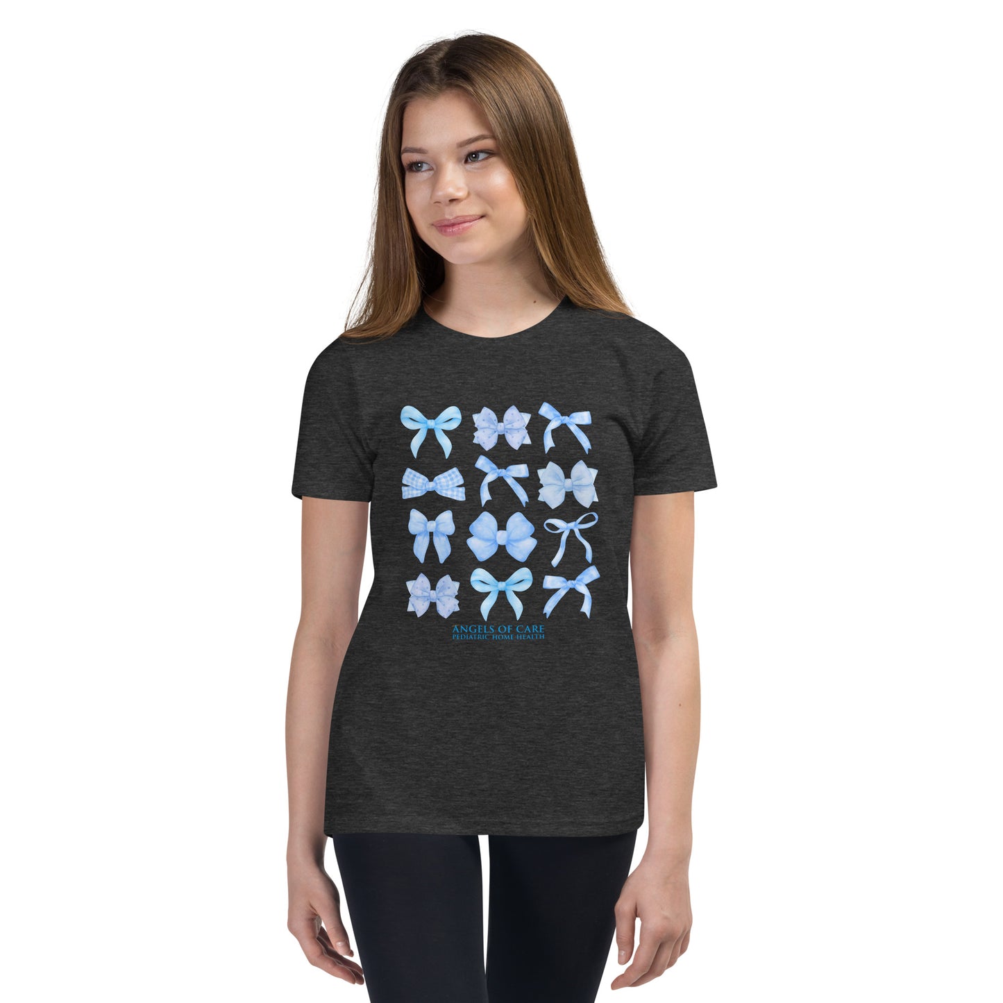 Angels of Care Blue Coquette Bows Youth Tee