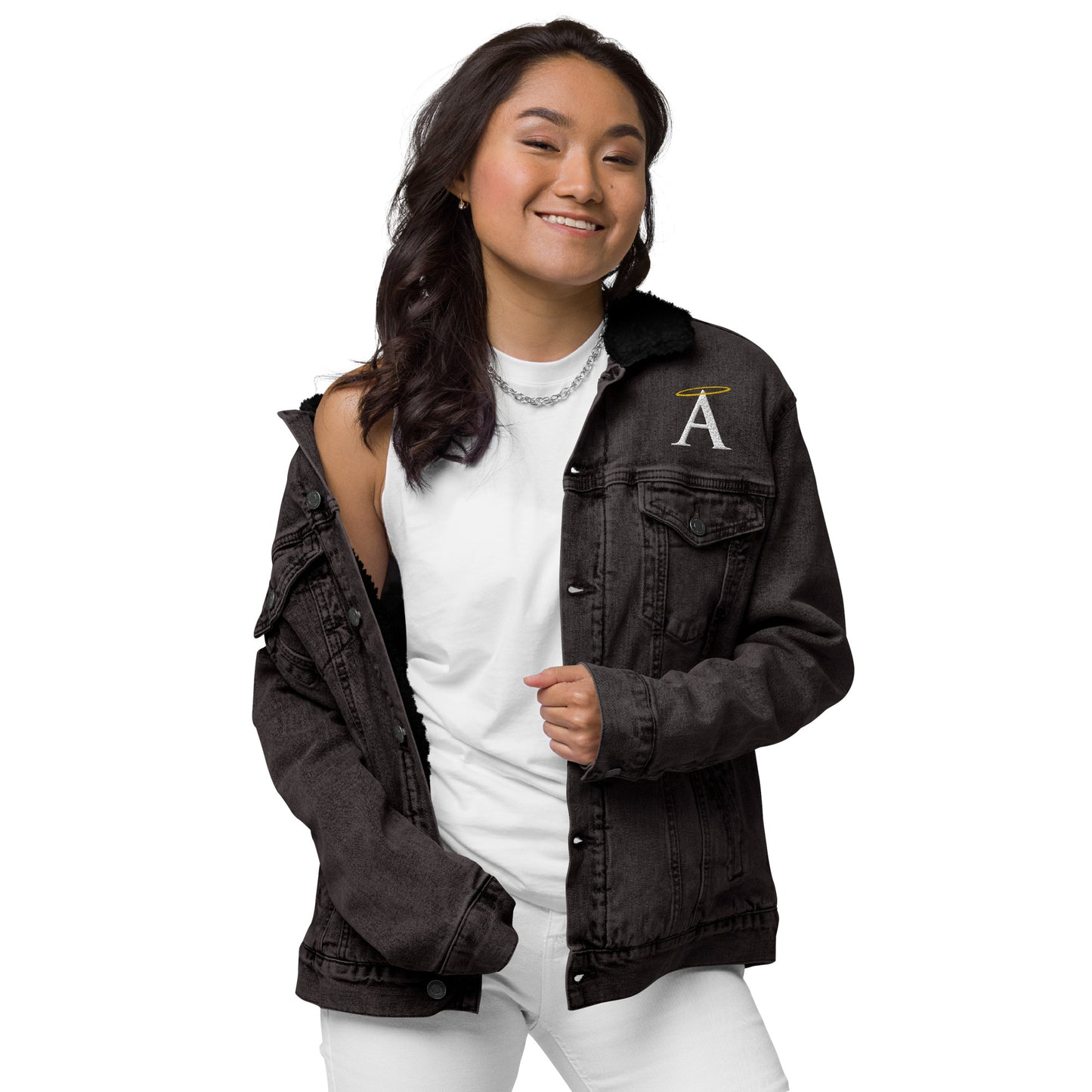 White A Unisex Denim Sherpa Jacket