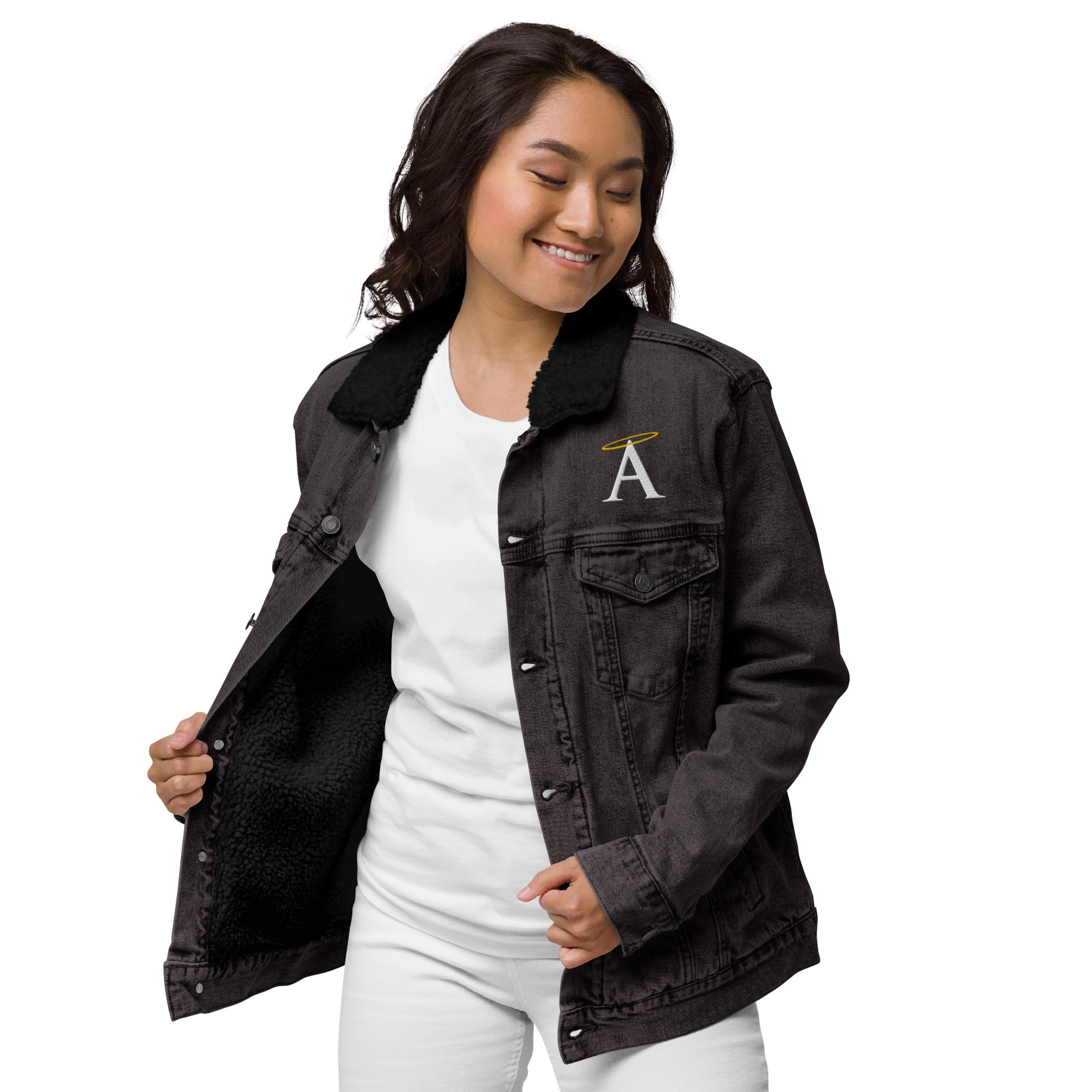 Black sherpa denim jacket womens best sale