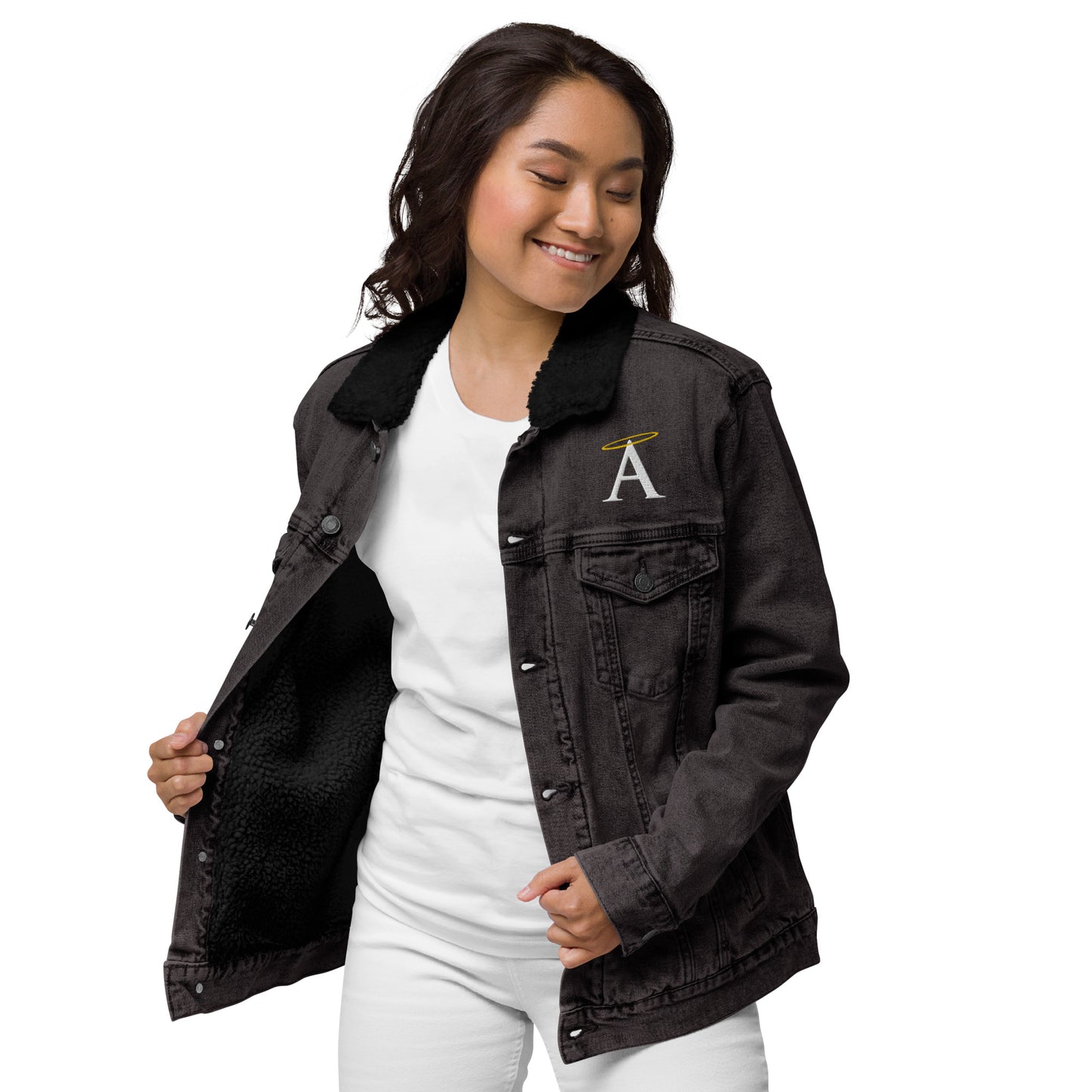 White A Unisex Denim Sherpa Jacket