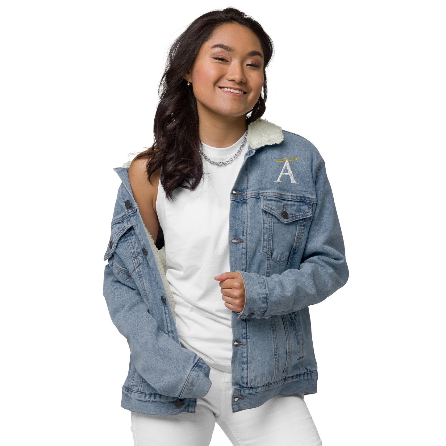 White A Unisex Denim Sherpa Jacket