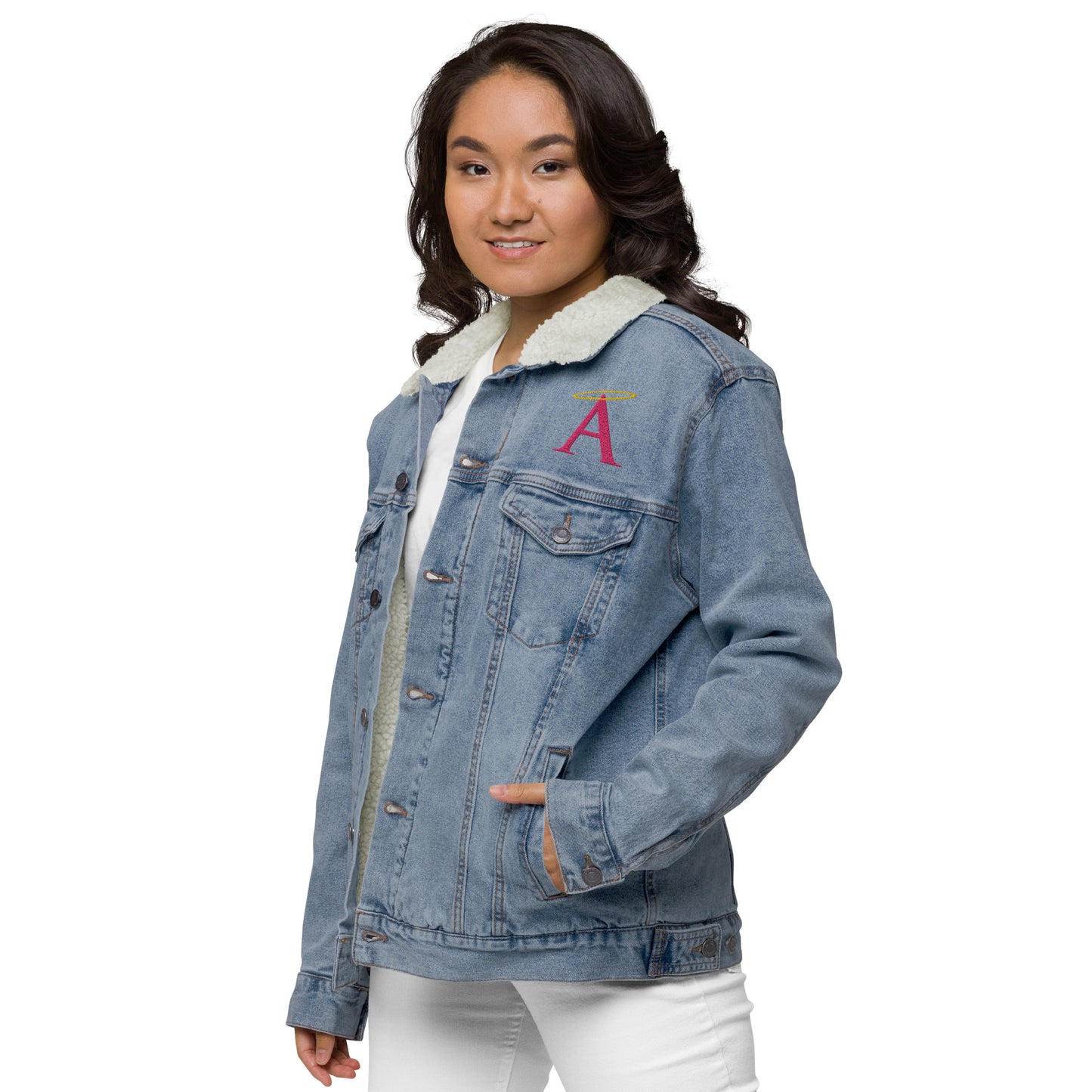 Pink A Unisex Denim Sherpa Jacket