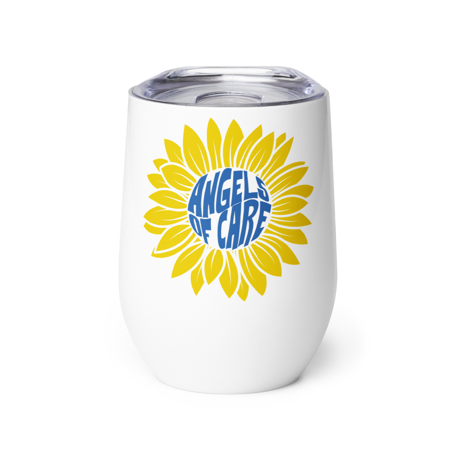 Angels of Care Sunflower Blue + Gold Wine Tumbler