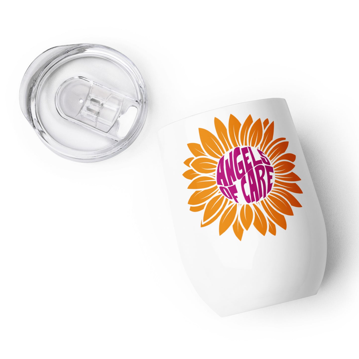 Angels of Care Sunflower Pink + Orange Wine Tumbler