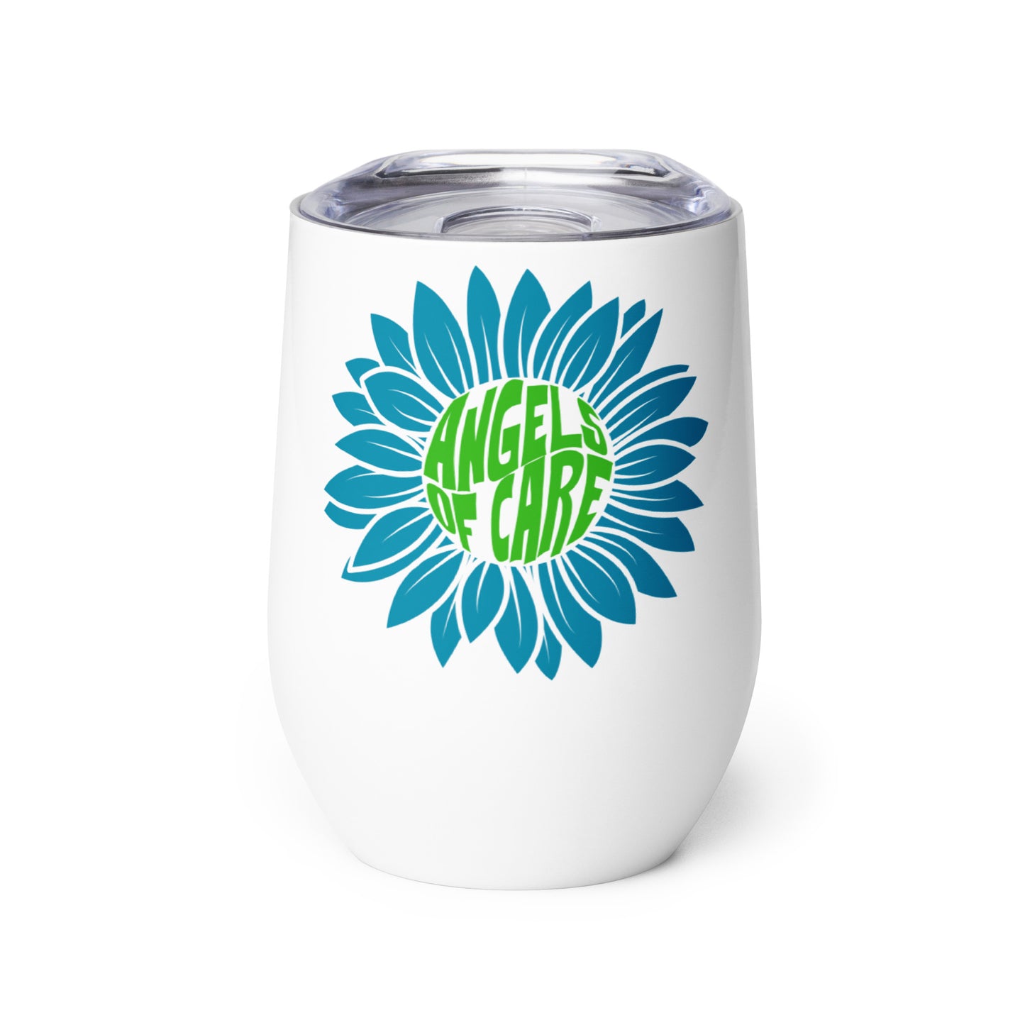 Angels of Care Sunflower Blue + Green Wine Tumbler